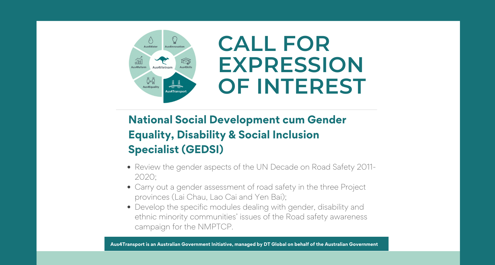 Aus4Transport - National Social Development cum Gender Equality, Disability & Social Inclusion Specialist (GEDSI)