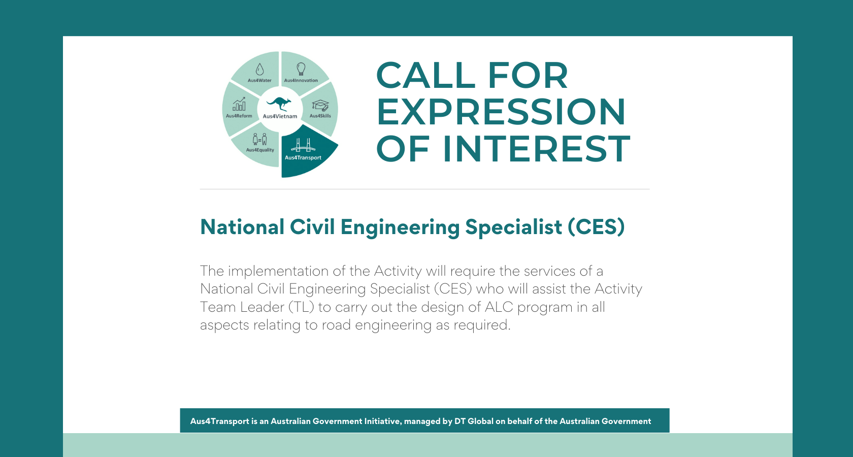Aus4Transport - Recruitment of a National Civil Engineering Specialist (CES)